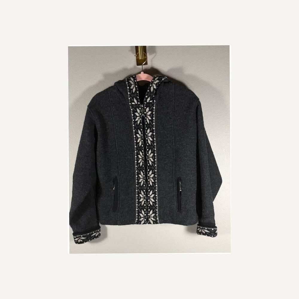 Icelandic Design 100% Wool Hooded Jacket Women’s Medium Gray Nordic Full Zip